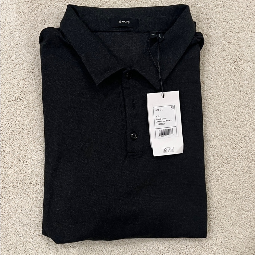 NWT Theory Bron C black anemone polo